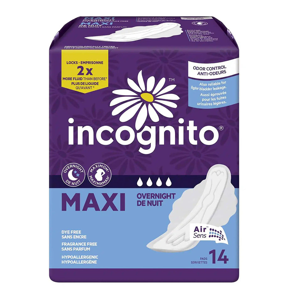 Feminine Pad Incognito® Maxi with Wings / Overnight Heavy Absorbency