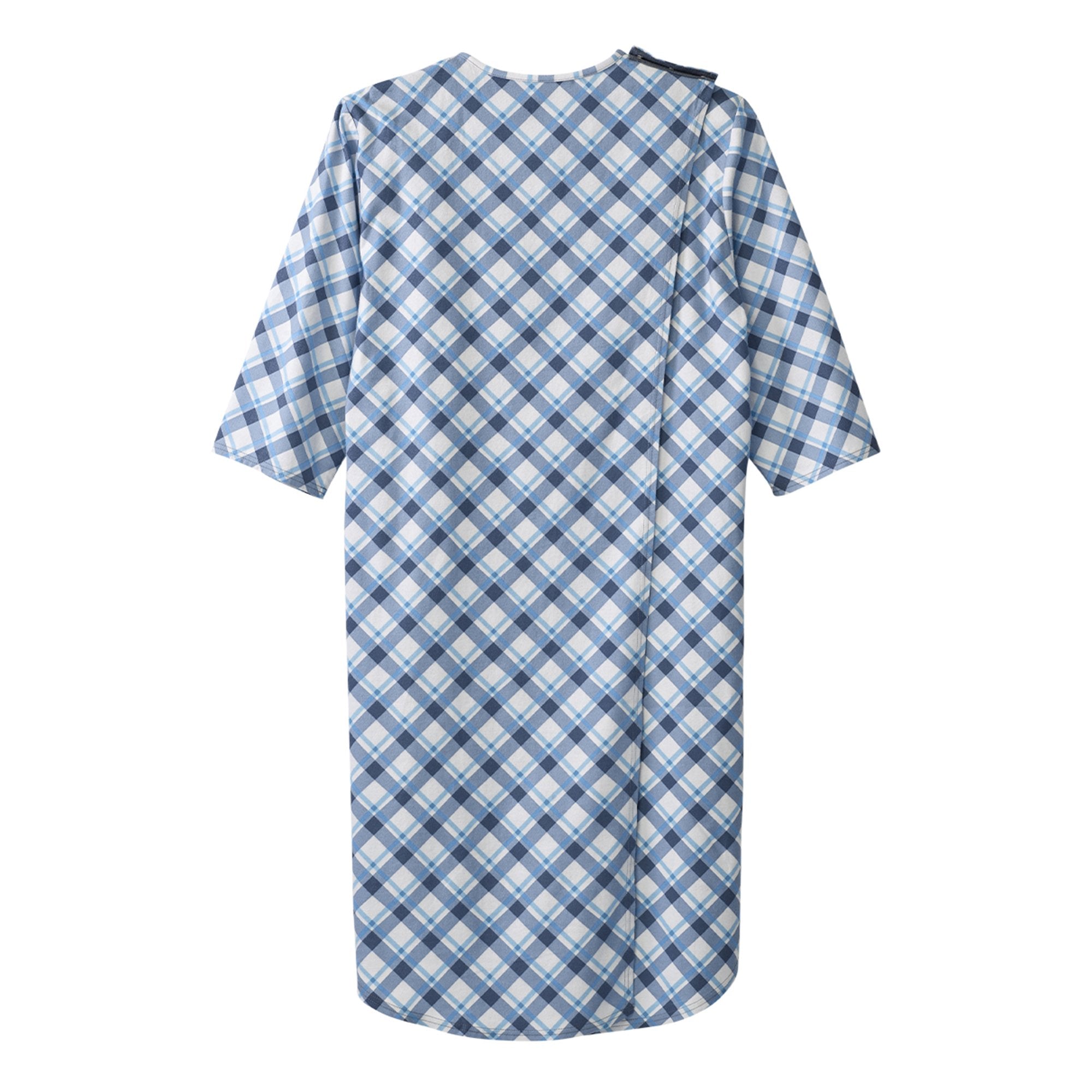 Silverts® Shoulder Snap Patient Exam Gown, Medium, Diagonal Blue Plaid