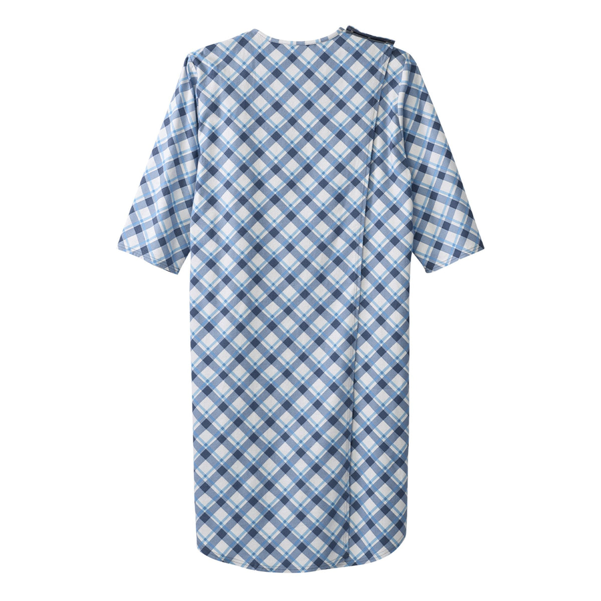Silverts® Shoulder Snap Patient Exam Gown, Large, Diagonal Blue Plaid