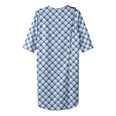 Silverts® Shoulder Snap Patient Exam Gown, Large, Diagonal Blue Plaid