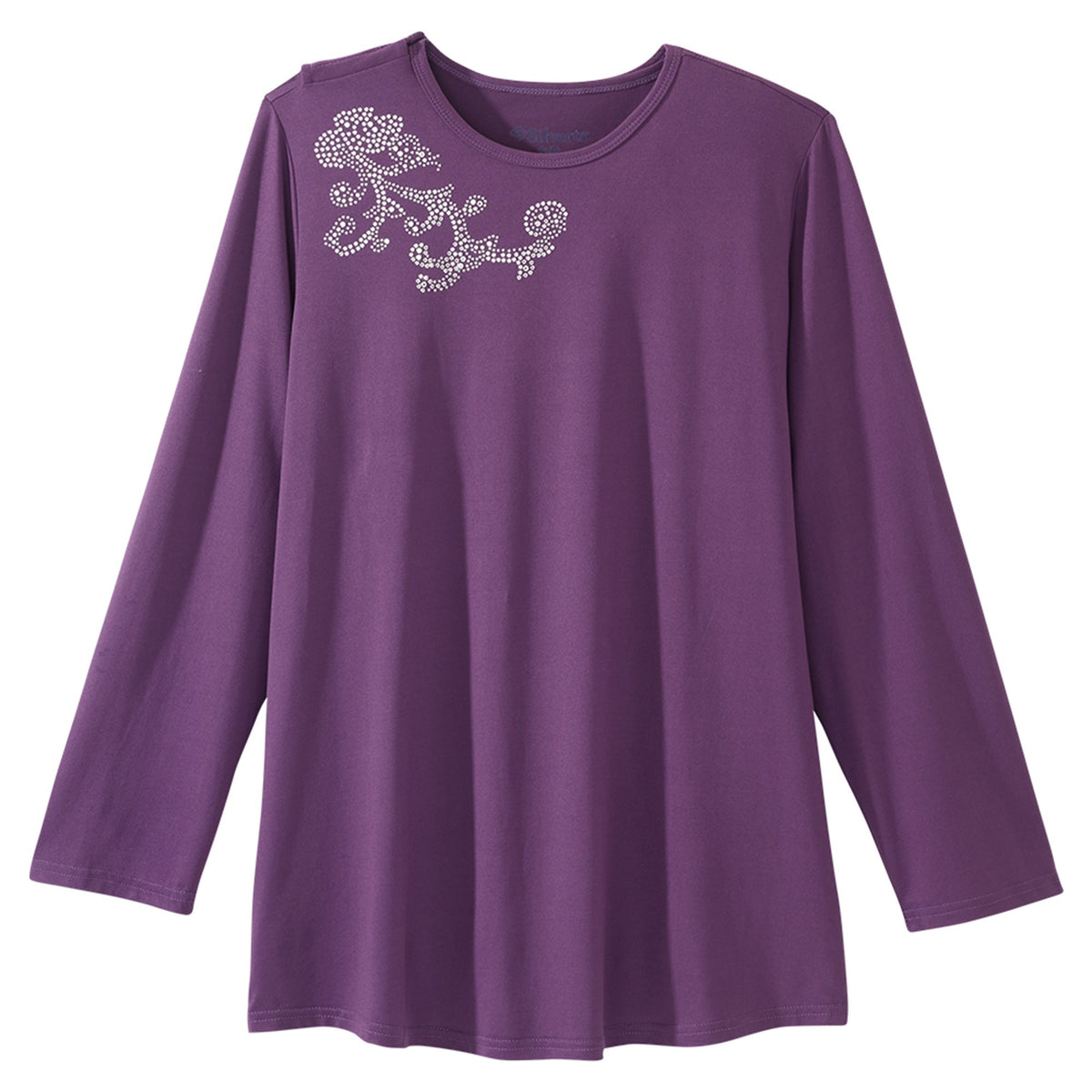 Silverts® Women's Open Back Embellished Long Sleeve Top, Eggplant, Small