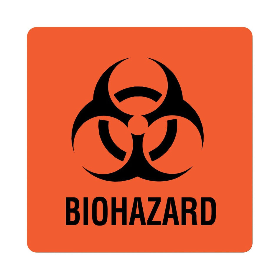 Pre-Printed Label UAL™ Warning Label Fluorescent Red Paper Biohazard / Symbol Black Biohazard 6 X 6 Inch