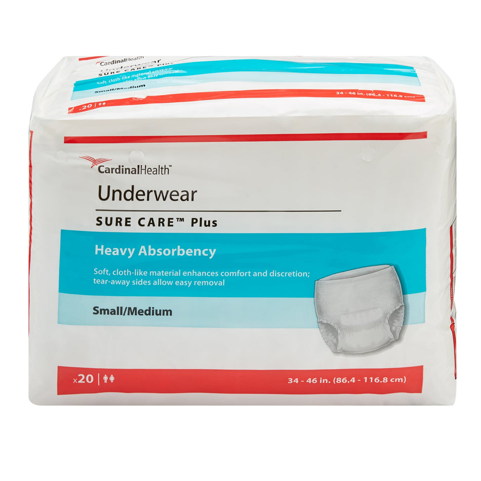 Unisex Adult Absorbent Underwear Sure Care™ Plus Pull On with Tear Away Seams Small / Medium Disposable Heavy Absorbency