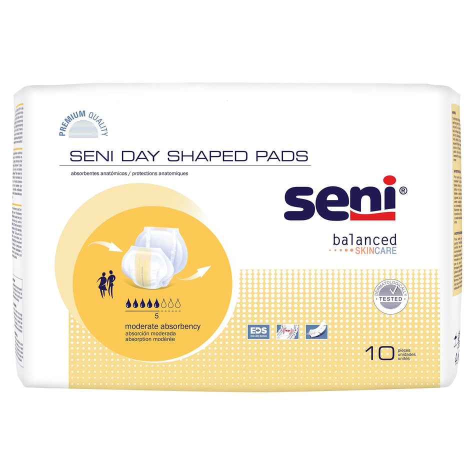 Incontinence Liner Seni® Shaped Day Pads 25 Inch Length Moderate Absorbency Super Absorbent Core One Size Fits Most