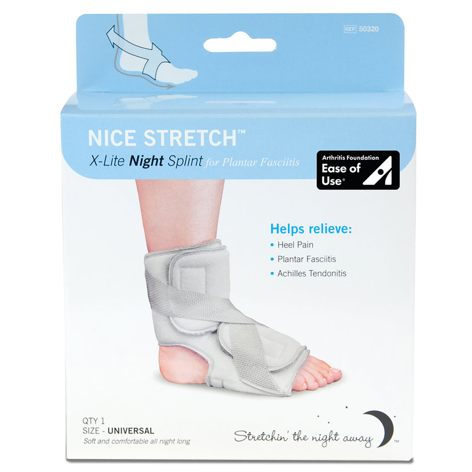 Plantar Fasciitis Night Splint Nice Stretch® X-Lite One Size Fits Most Hook and Loop Closure Left or Right Foot