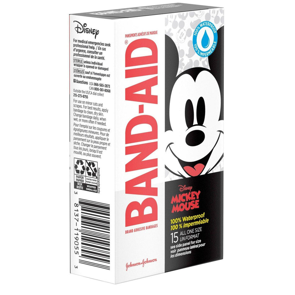 Adhesive Strip Band-Aid® 3/4 X 2-1/3 Inch Plastic Rectangle Kid Design (Mickey Mouse) Sterile