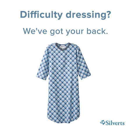 Silverts® Shoulder Snap Patient Exam Gown, Medium, Diagonal Blue Plaid