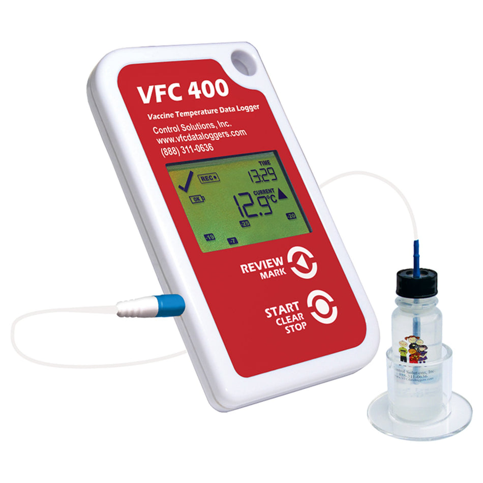 Refrigerator / Freezer Vaccine Data Logger with Alarm Kit LogTag VFC400® Fahrenheit / Celsius -40° to 210°F (-40° to 99°C) Glycol Bottle Probe Multiple Mounting Options Battery Operated