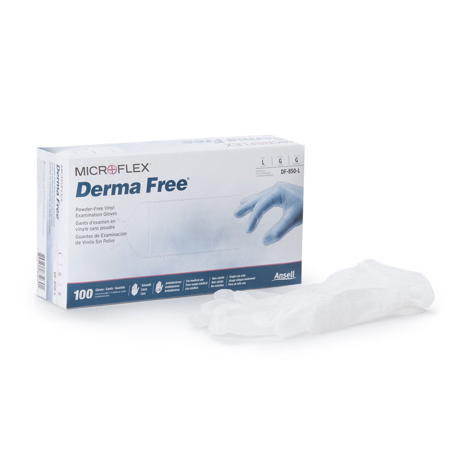 Exam Glove Derma Free™ Large NonSterile Vinyl Standard Cuff Length Smooth Clear Not Rated