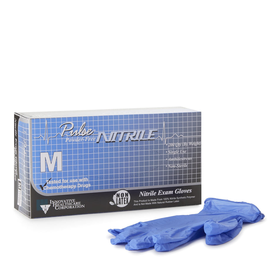 Exam Glove Pulse® Nitrile Medium NonSterile Nitrile Standard Cuff Length Textured Fingertips Aqua Blue Chemo Tested