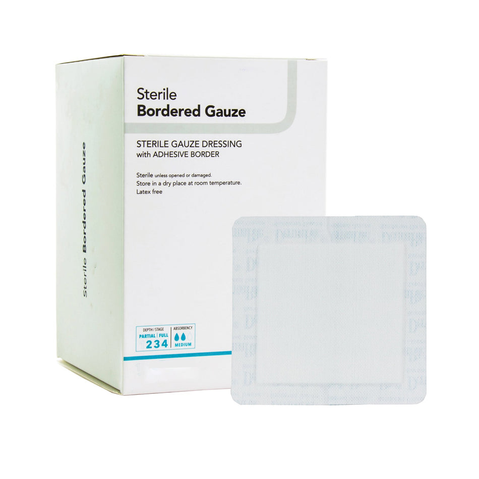 Adhesive Dressing DermaRite® Bordered Gauze 2 X 2 Inch Square Sterile