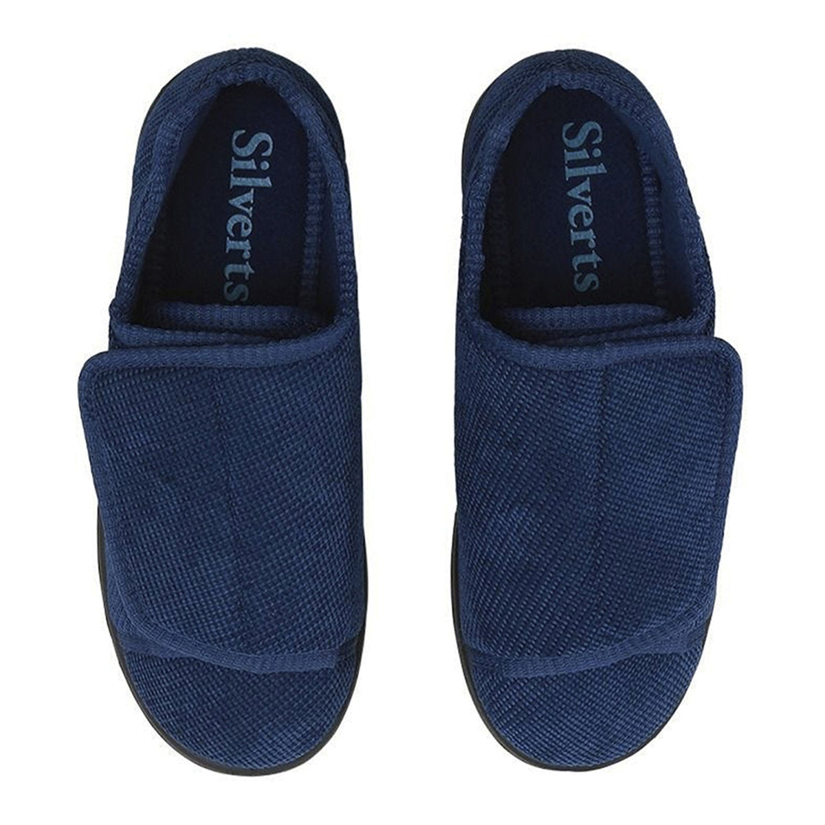Silverts® Women's Double Extra Wide Easy Closure Slippers, Navy Blue, Size 12
