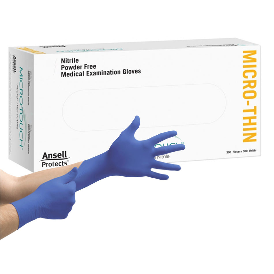 Exam Glove Micro-Touch® Micro-Thin Large NonSterile Nitrile Standard Cuff Length Textured Fingertips Blue Not Rated
