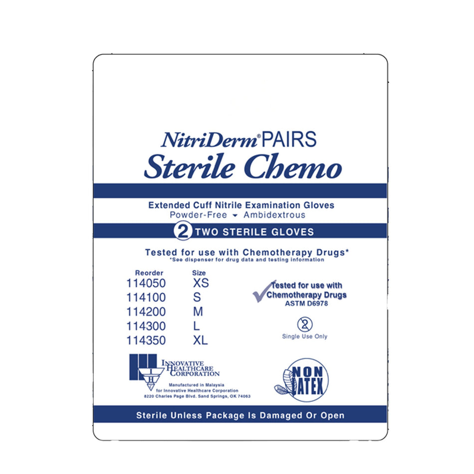Exam Glove NitriDerm® EC Small Sterile Pair Nitrile Extended Cuff Length Smooth Blue Chemo Tested