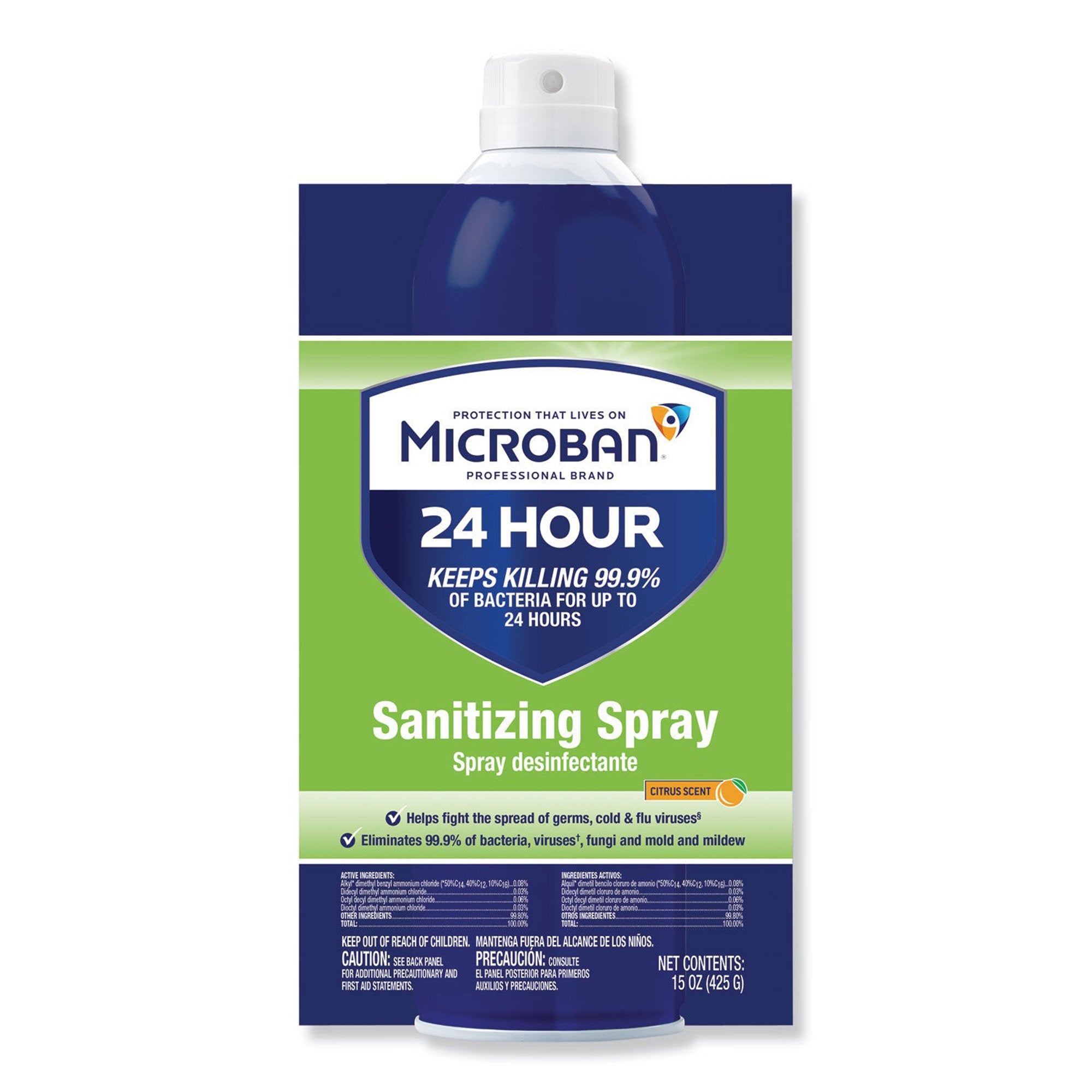 Microban® Surface Disinfectant / Sanitizer Quaternary Based Aerosol Spray Liquid 15 oz. Can Citrus Scent NonSterile