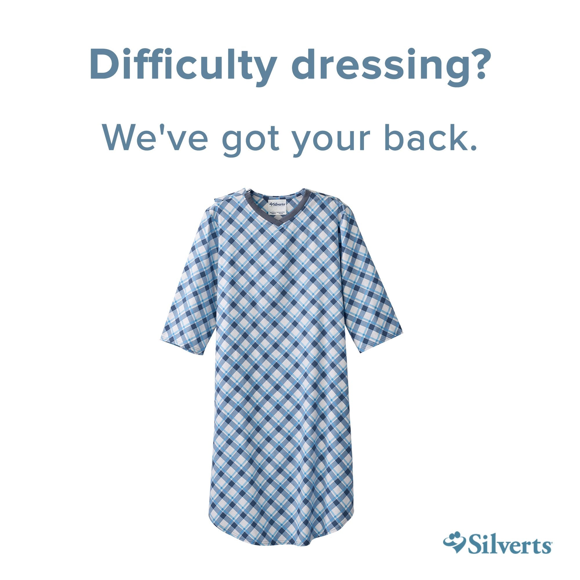 Silverts® Shoulder Snap Patient Exam Gown, Large, Diagonal Blue Plaid