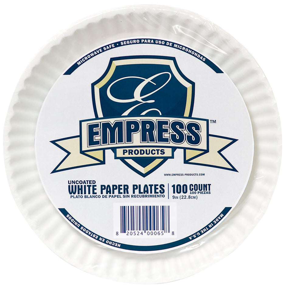 Plate Empress White Single Use Uncoated Paper 9 Inch Diameter
