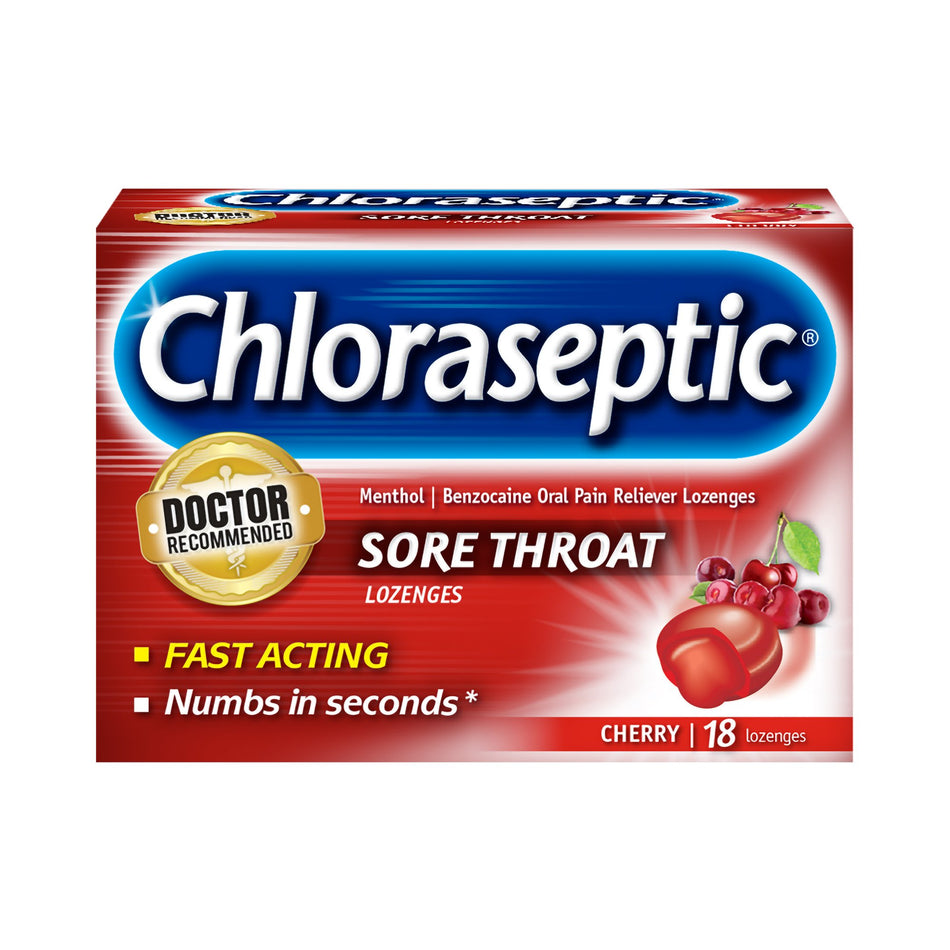 Sore Throat Relief Chloraseptic® 1.4% Strength Lozenge 18 per Box