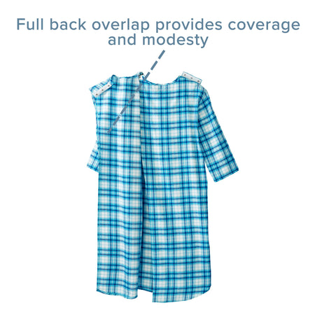 Silverts® Shoulder Snap Patient Exam Gown, Medium, Turquoise Plaid