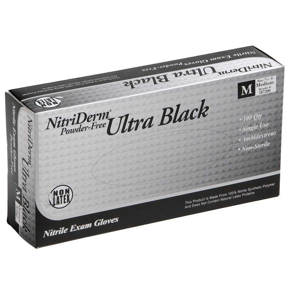 Exam Glove NitriDerm® Ultra Black Medium NonSterile Nitrile Standard Cuff Length Textured Fingertips Black Chemo Tested / Fentanyl Tested
