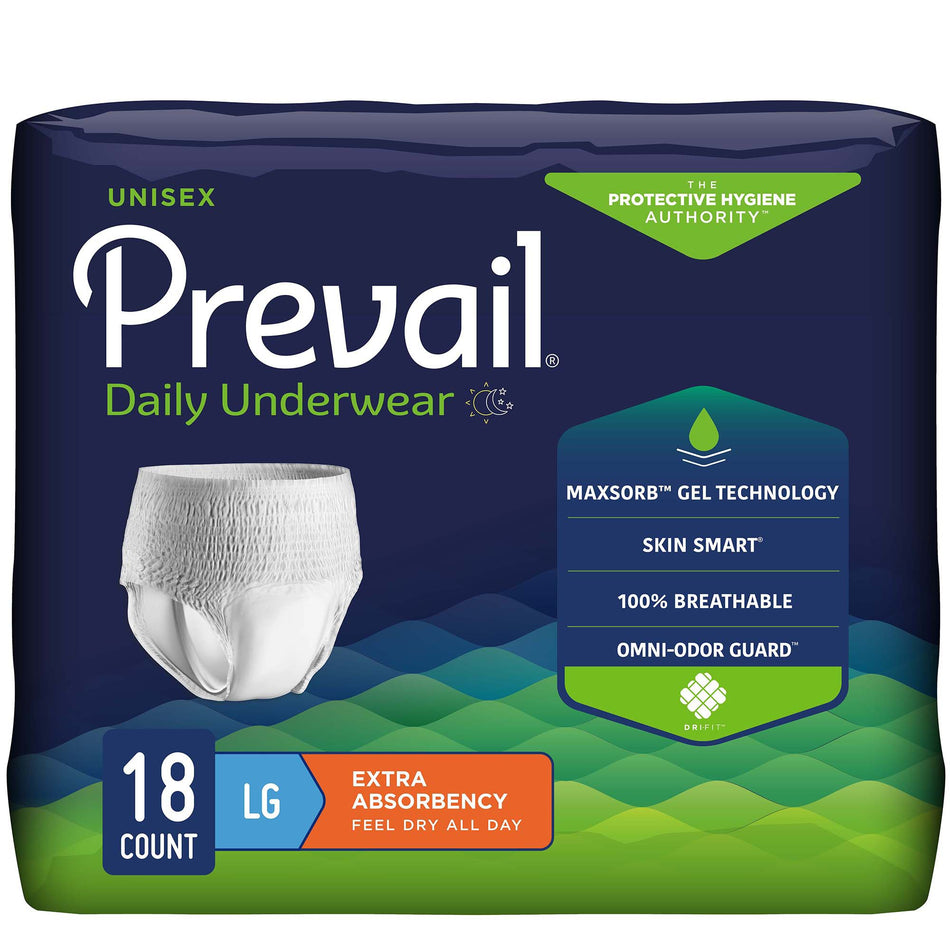Unisex Adult Absorbent Underwear Prevail® Daily Underwear Pull On with Tear Away Seams Large Disposable Moderate Absorbency