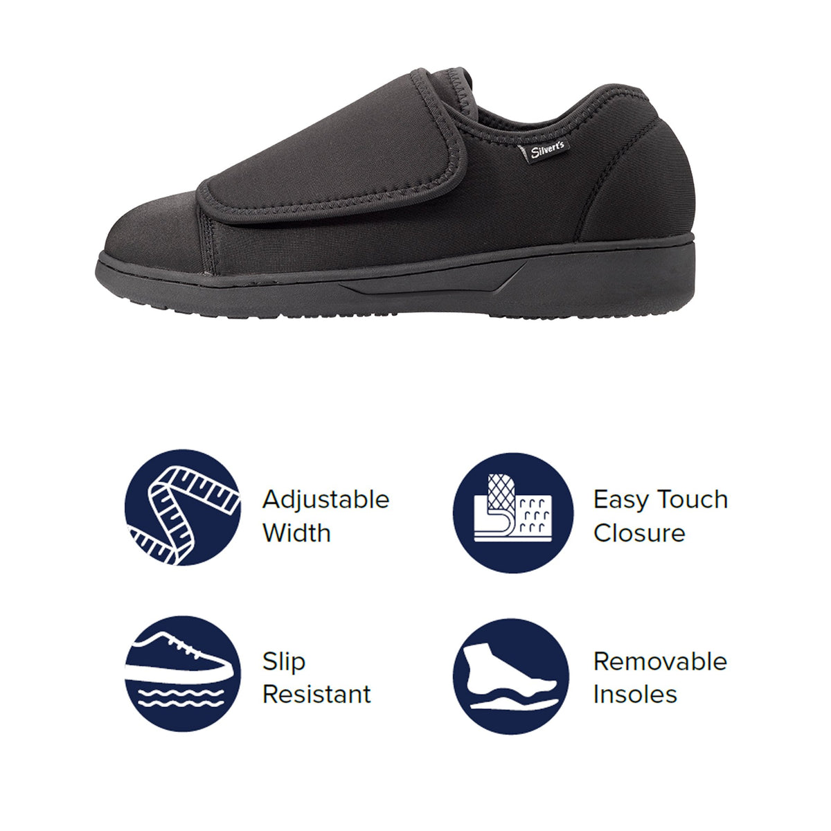Silverts® Ultra Comfort Flex Hook and Loop Closure Shoe, Size 7, Black