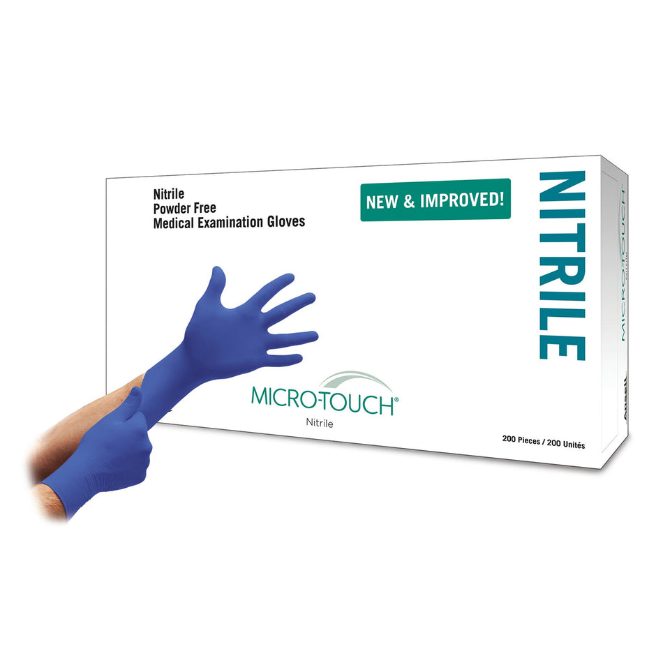 Exam Glove Micro-Touch® Nitrile X-Large NonSterile Nitrile Standard Cuff Length Textured Fingertips Blue Chemo Tested