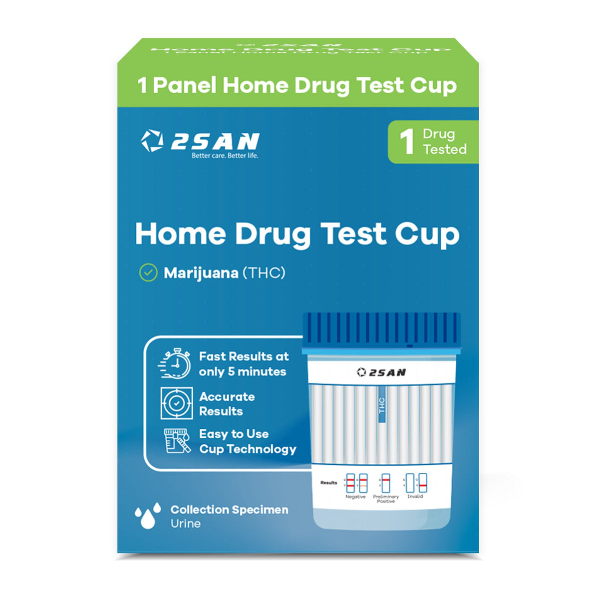 Drugs of Abuse Test Kit 2San Marijuana (THC)) 1 Test per Kit (18 Kits per Case) CLIA Waived
