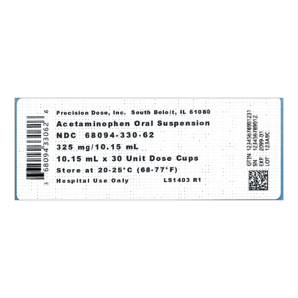 Children's Pain Relief 325 mg / 10.15 mL Strength Acetaminophen Oral Suspension 30 per Case