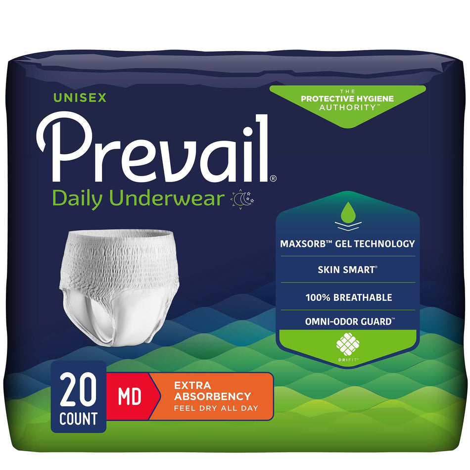 Unisex Adult Absorbent Underwear Prevail® Daily Underwear Pull On with Tear Away Seams Medium Disposable Moderate Absorbency