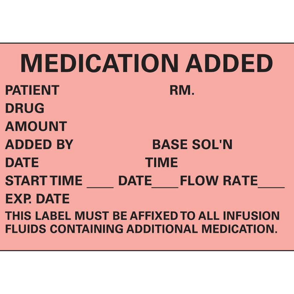 Pre-Printed Label Timemed Anesthesia Label Fluorescent Red Paper Medication Added Black Medication Instruction 1-3/4 X 2-1/2 Inch