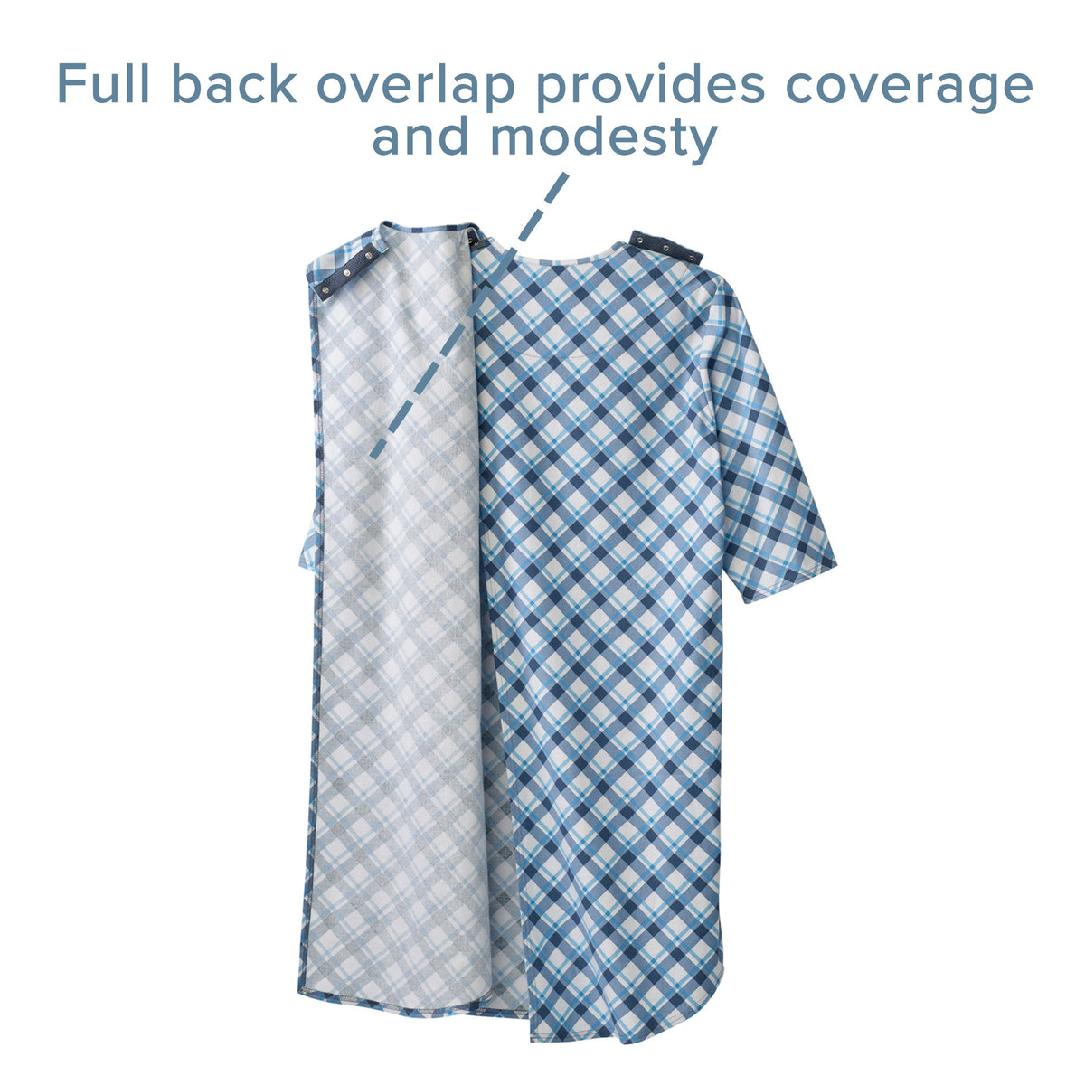 Silverts® Shoulder Snap Patient Exam Gown, Large, Diagonal Blue Plaid