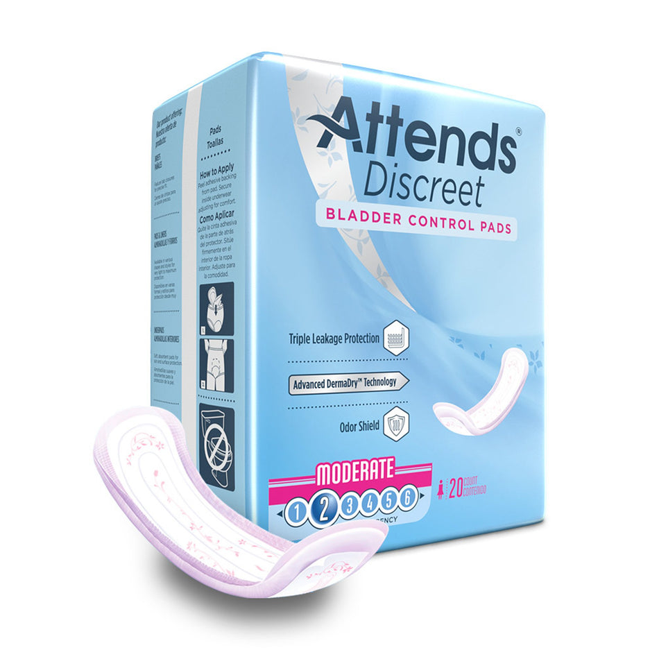 Bladder Control Pad Attends® Discreet 10-1/2 Inch Length Moderate Absorbency Polymer Core One Size Fits Most