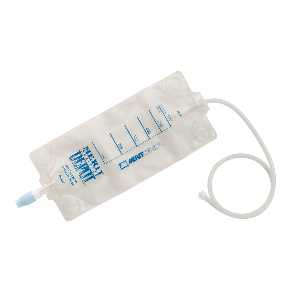 Urinary Drainage Bag Merit Drainage Depot™ 24 Inch Tubing 600 mL Sterile Anti-Reflux Barrier