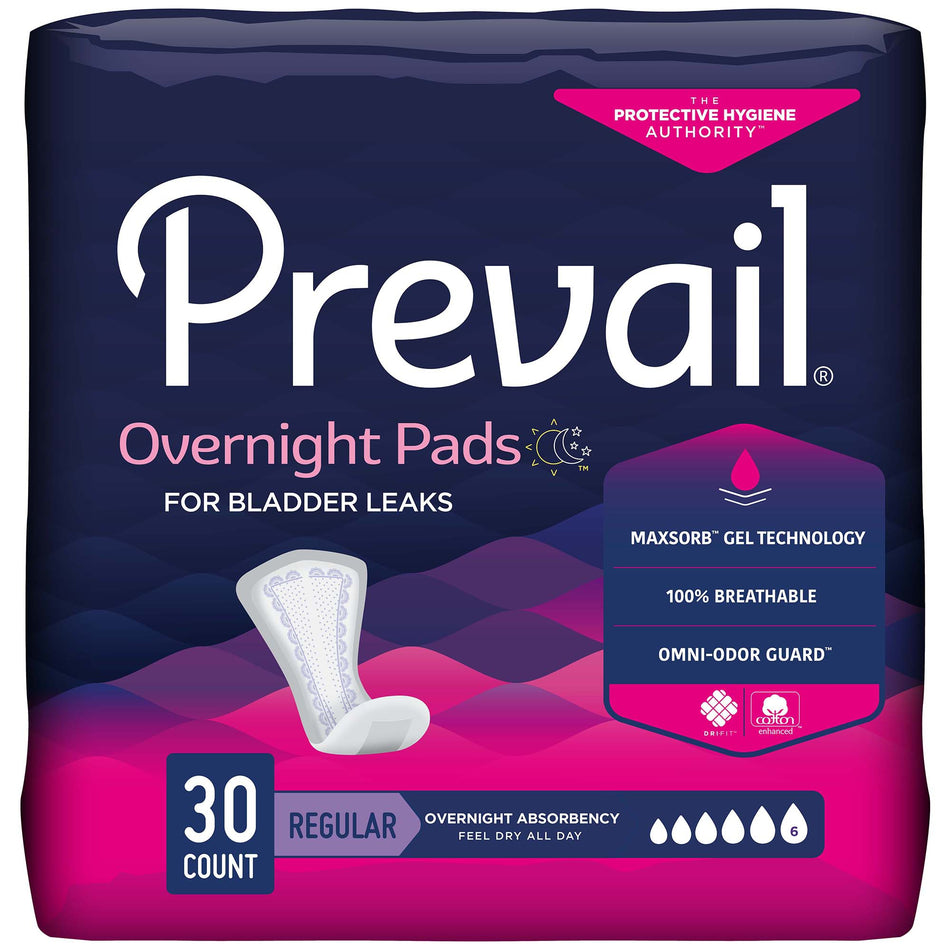 Bladder Control Pad Prevail® Overnight 16 Inch Length Heavy Absorbency Polymer Core One Size Fits Most
