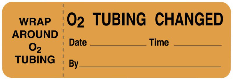 Pre-Printed Label UAL™ Auxiliary Label Orange Paper O2 Tubing Change Date___Time__ Safety and Instructional 1 X 3 Inch - I...