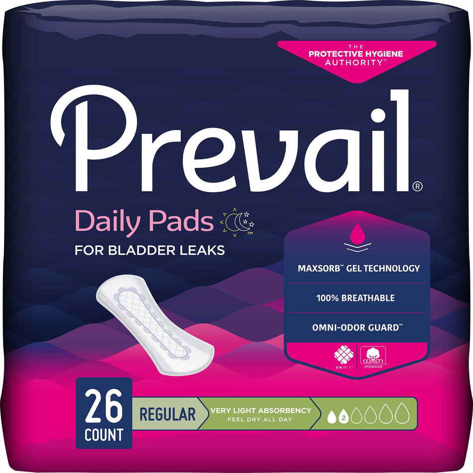 Bladder Control Pad Prevail® Daily Pads 7-1/2 Inch Length Light Absorbency Polymer Core One Size Fits Most