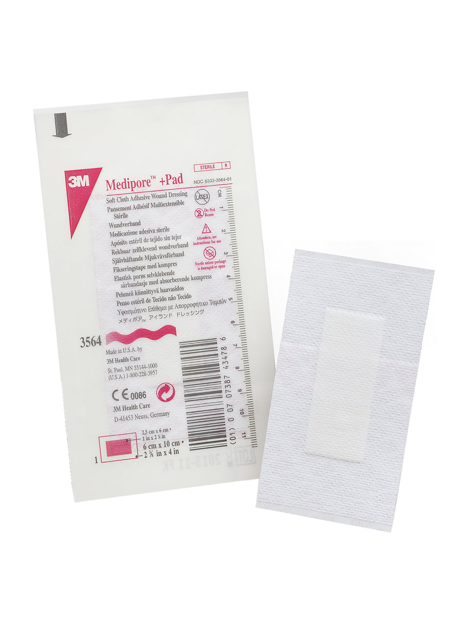 Adhesive Dressing 3M™ Medipore™ 2-3/8 X 4 Inch Soft Cloth Rectangle White Sterile