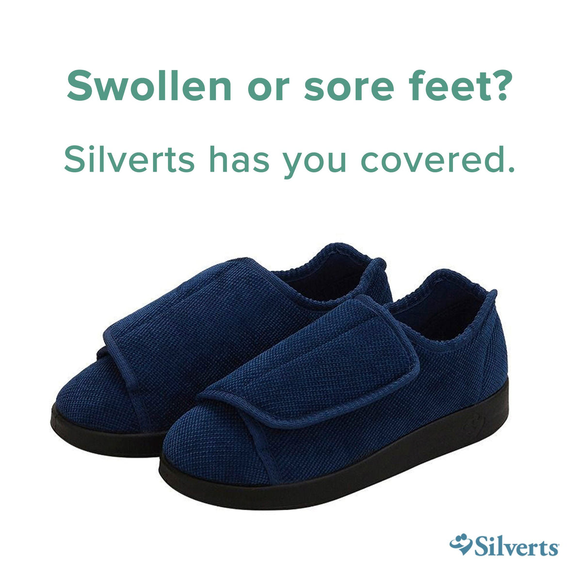 Silverts® Women's Double Extra Wide Easy Closure Slippers, Navy Blue, Size 12