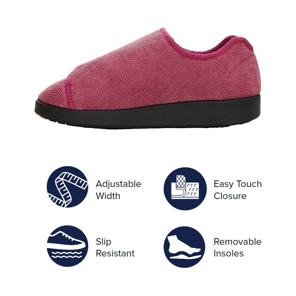 Silverts® Women's Double Extra Wide Easy Closure Slippers, Dusty Rose, Size 11