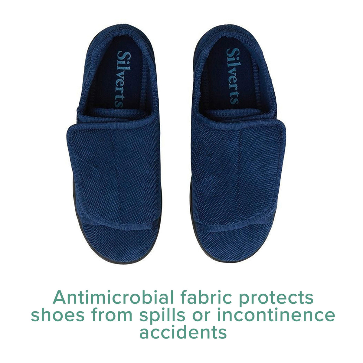 Silverts® Women's Double Extra Wide Easy Closure Slippers, Navy Blue, Size 12