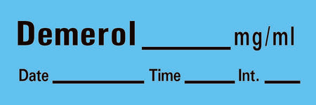 Drug Label Timemed Anesthesia Label Tape Demerol_mg/mL Date_Time_Int_ Blue 1/2 X 1-1/2 Inch