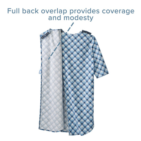 Silverts® Shoulder Snap Patient Exam Gown, Medium, Diagonal Blue Plaid