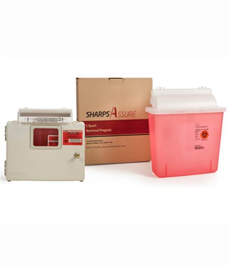 Mailback Sharps Container Intro Kit Sharps Assure Translucent Red Base 12-1/4 L X 4-3/4 W X 10-1/2 H Inch Horizontal Entry 1.35 Gallon