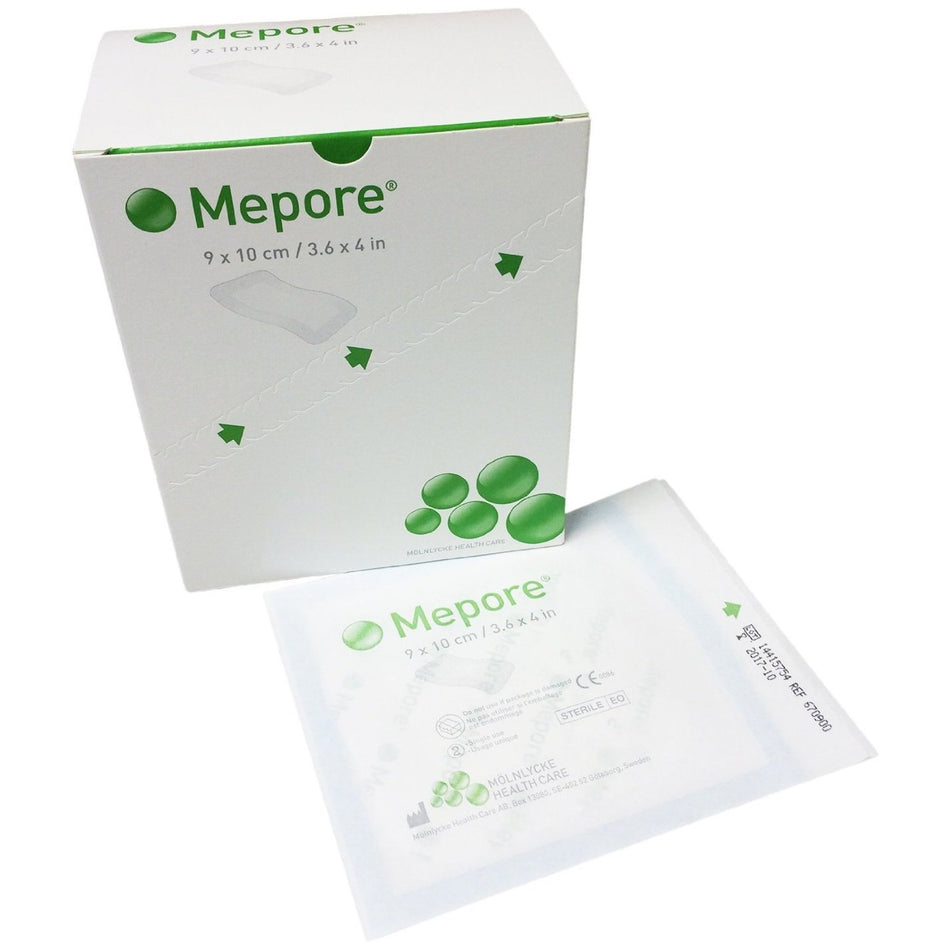Adhesive Dressing Mepore® 3-3/5 X 4 Inch Nonwoven Spunlace Polyester Rectangle White Sterile