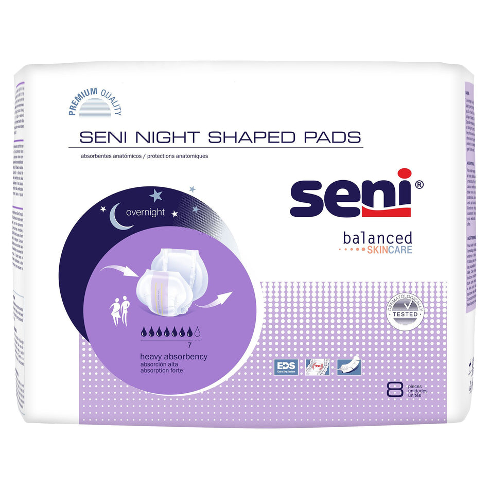 Incontinence Liner Seni® Shaped Night Pads 27 Inch Length Heavy Absorbency Super Absorbent Core One Size Fits Most