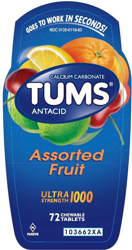 Antacid Tums® Ultra Strength 1000 mg Strength Chewable Tablet 72 per Bottle