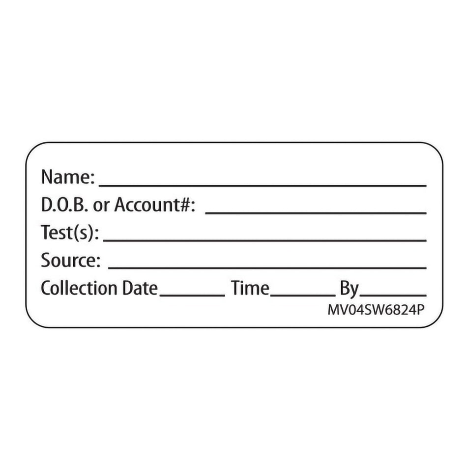 Pre-Printed / Write On Label MedVision® Advisory Label White Paper Name_DOB_Test_Source_Collection Date_ Black Patient Information 1 X 2-1/4 Inch