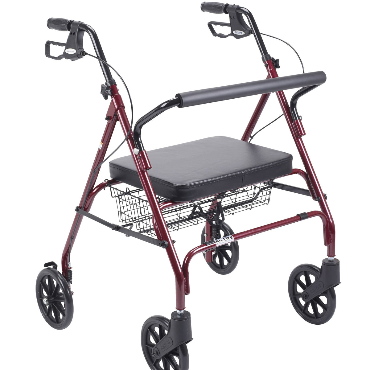 Bariatric 4 Wheel Rollator drive™ Go-Lite Red Adjustable Height / Folding Steel Frame