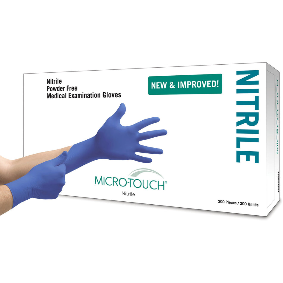 Exam Glove Micro-Touch® Medium NonSterile Nitrile Standard Cuff Length Textured Fingertips Blue Chemo Tested